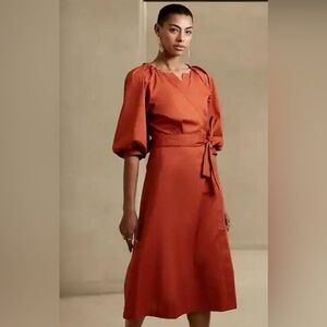 Banana Republic Orange Wrap Dress with Bishop Sleeves